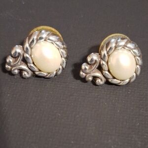 Brighton Moonglow Earring Singles Faux Pearl Gold Tone Cabochon Silver Plated